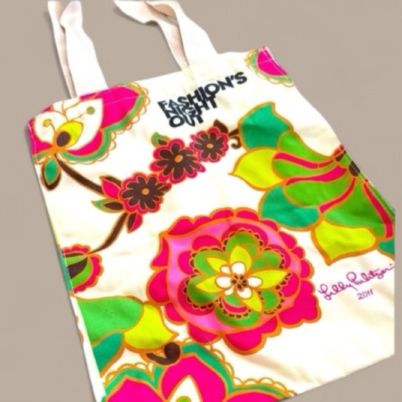 Lilly Pulitzer Pink and Green Floral Tote Bag 2011 Fashion Night Out - Picture 1 of 4
